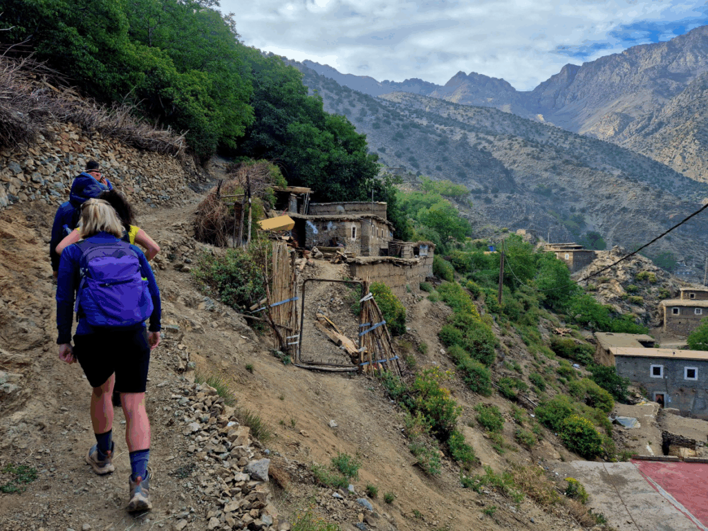 A group of tourists trekking on a mountain