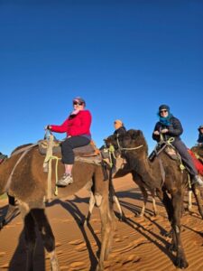 People on camels in a desert