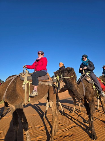 People on camels in a desert 