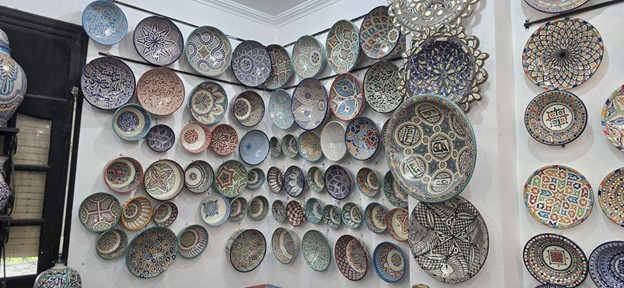 Traditional Moroccan plates on the wall 