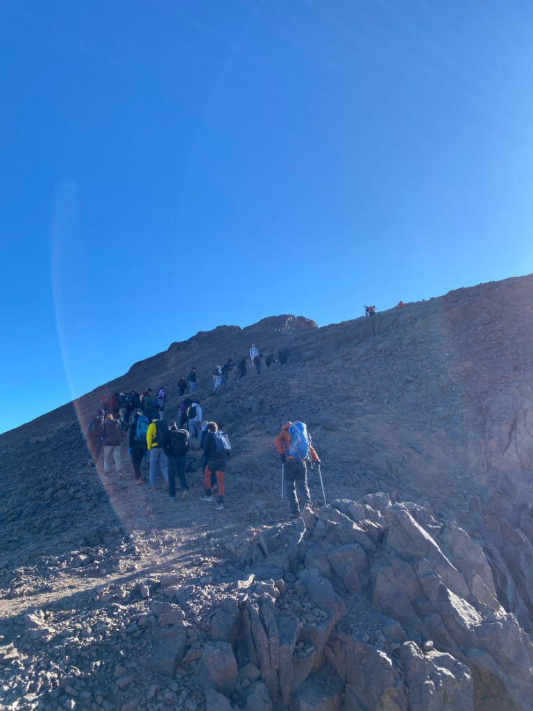 a group of people trekking at Mount Toubkal