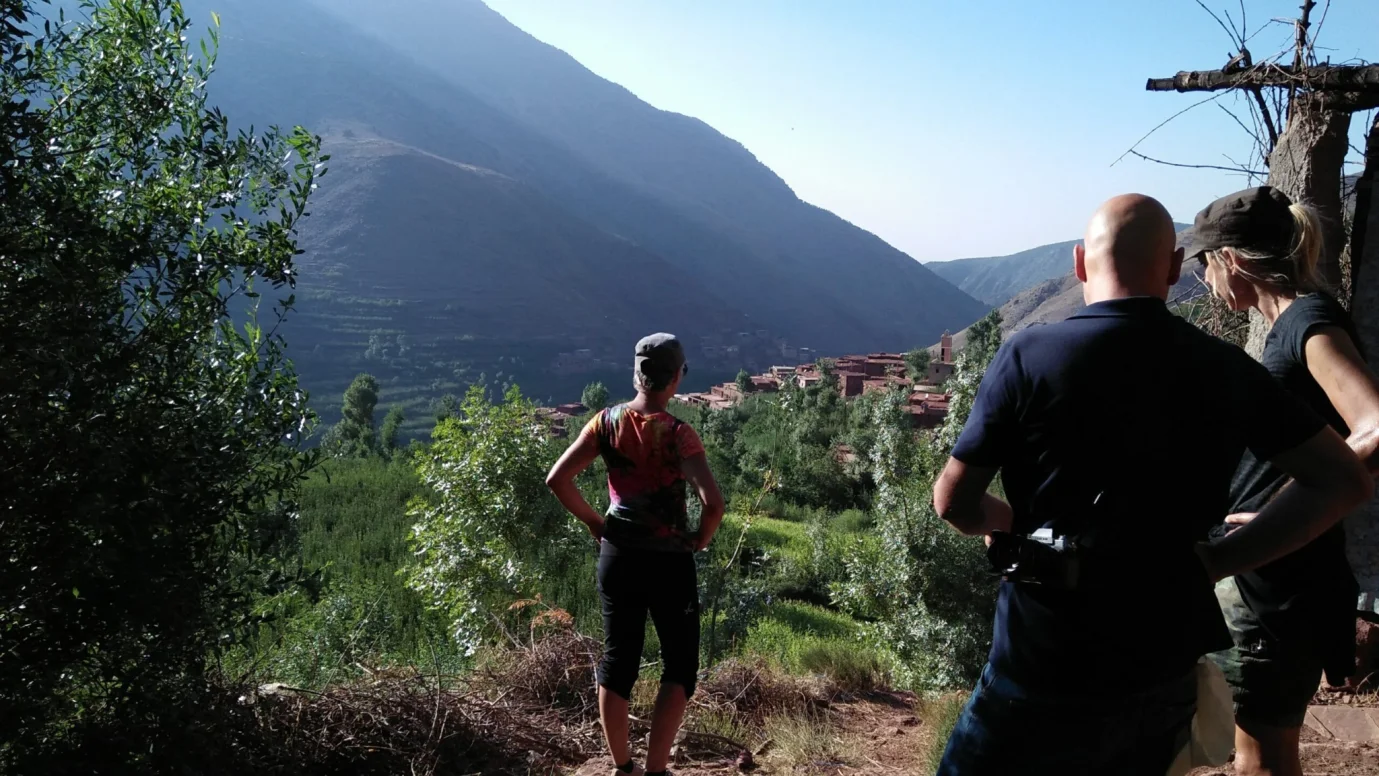 People looking out towards the mountains