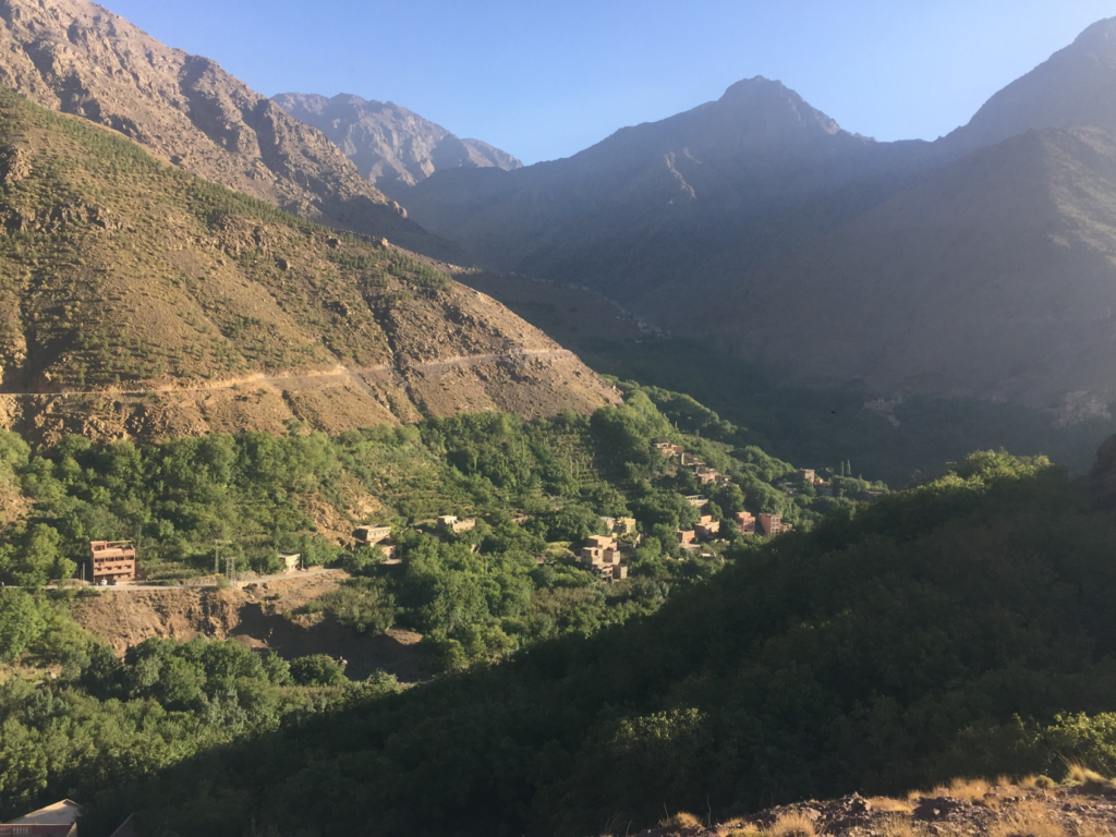 Majestic peaks of the Atlas Mountains under a clear sky.