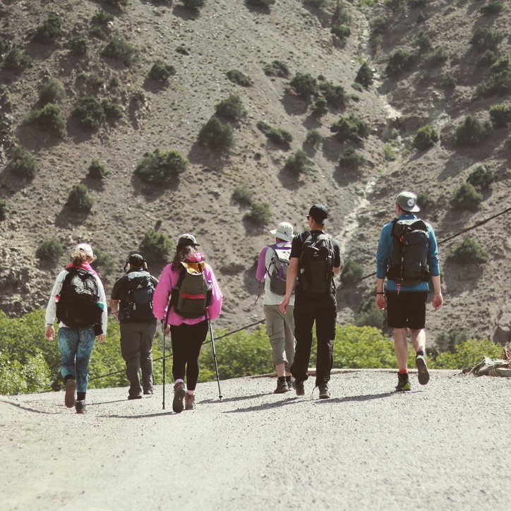 A group trekking in Morocco.