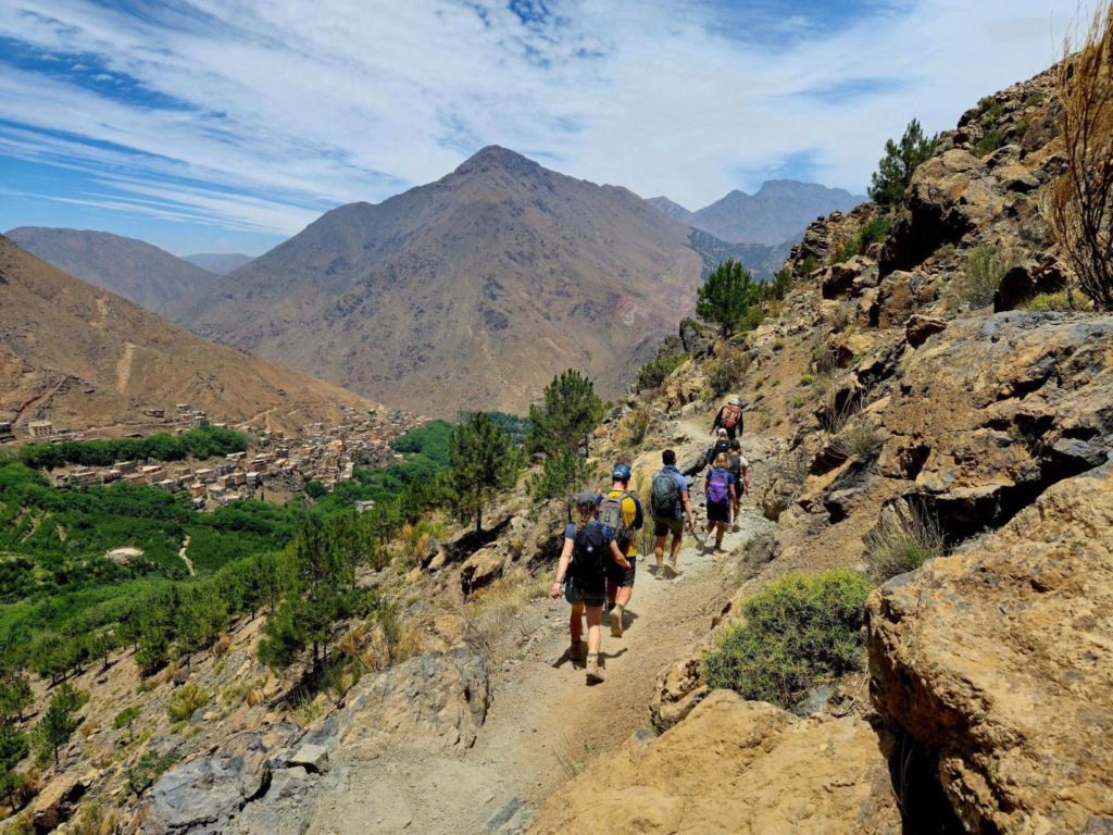 People trekking on a mountain